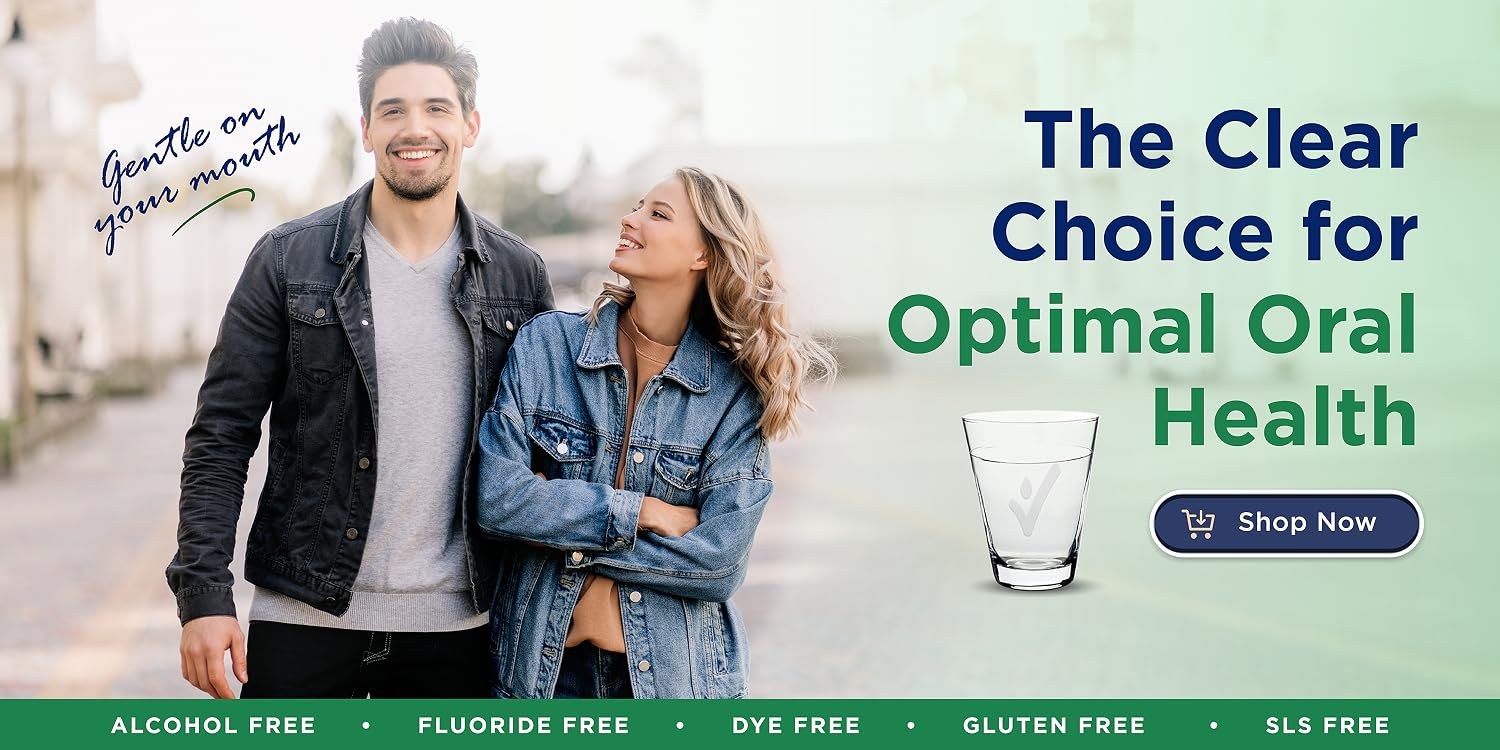 The clear choice for optimal oral health — alcohol free, fluoride free, dye free, gluten free, SLS free